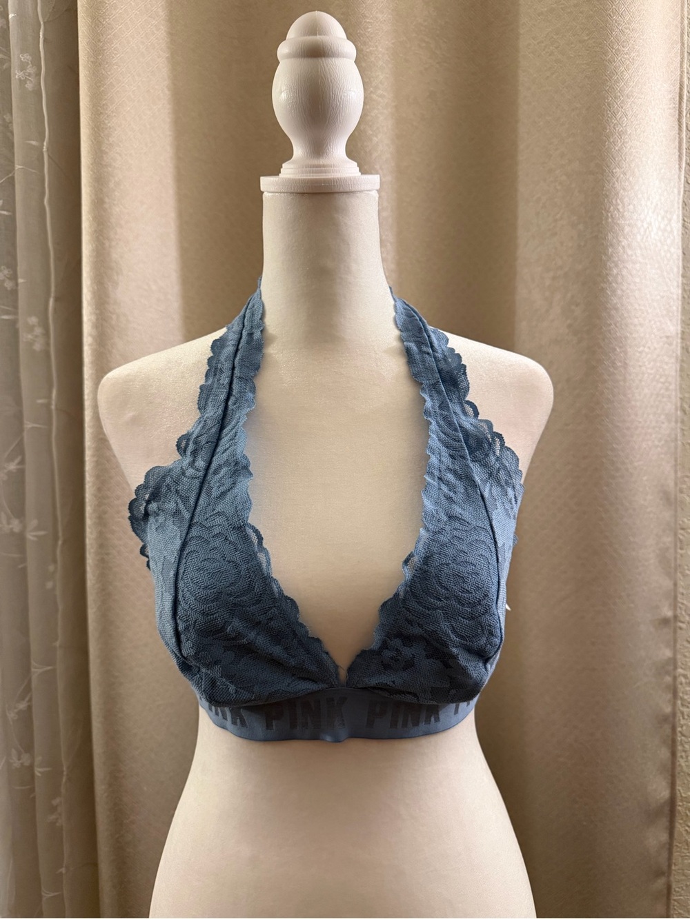 PINK Victoria's Secret Lace Halter Bralette in Slate Blue